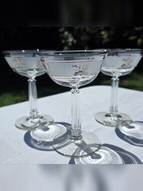 Vintage Libbey Silver Leaf Champagne Coupe Glasses - Set of 3